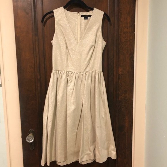 French Connection Metallic Cream Cocktail Dress 2 - Picture 2 of 7
